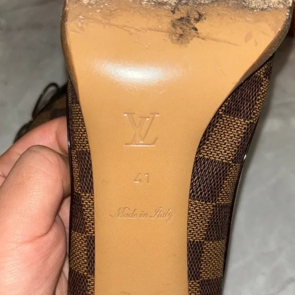 Louis Vuitton Black and Brown Peep-Toe Heels - Picture 5 of 6